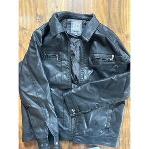 BLEU Grandeur Mens Black Faux Leather Moto Jacket Size M
